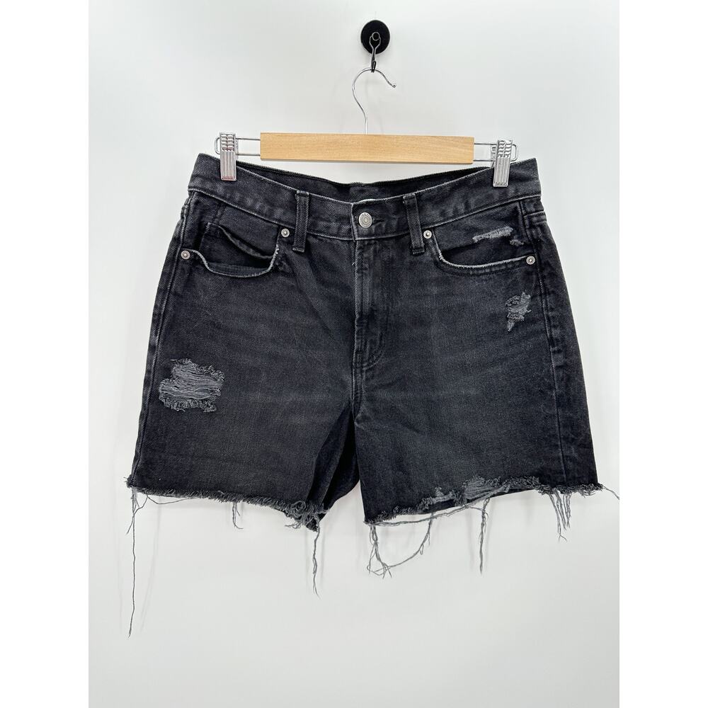 Old Navy Shorts Women 4 Black Denim 100% Cotton Non-Stretch Distressed Raw Hem
